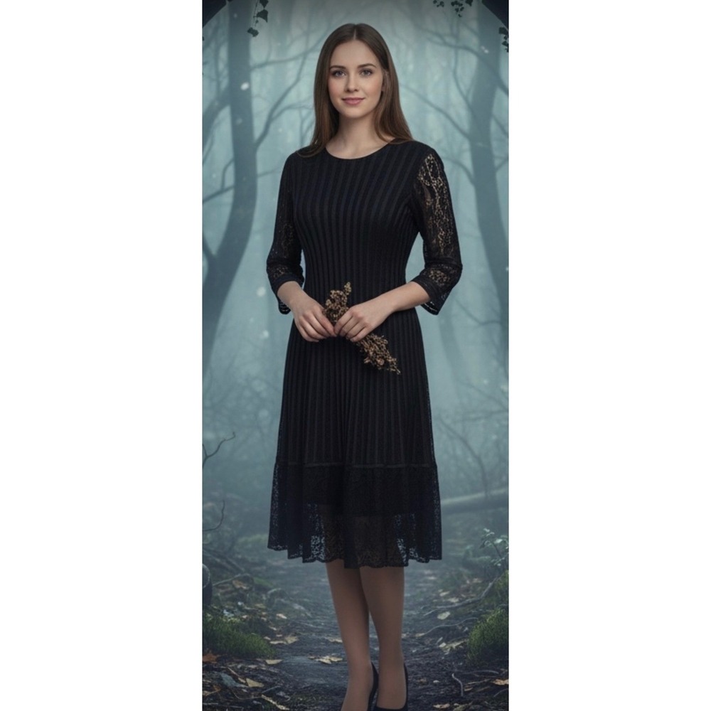 Moshita Couture Black Lace Midi Dress Gothic Witchy Fairy S coquette academia